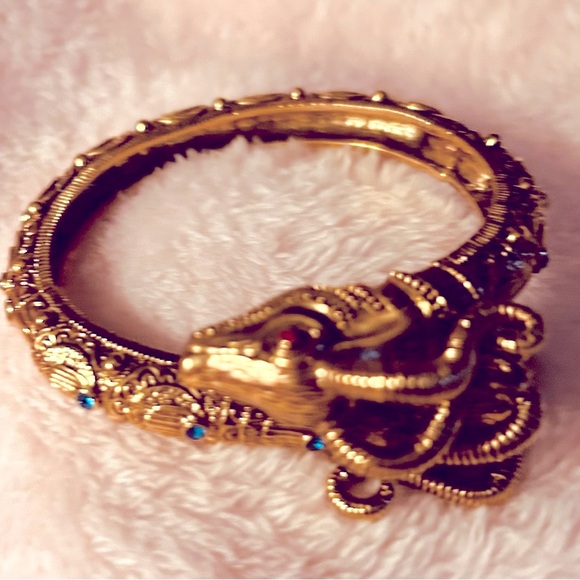 JBK Jackie Kennedy Gold & Sapphire Rams Head Clamper Bracelet - Picture 9 of 16